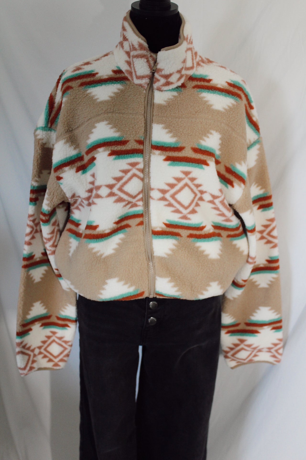 Aztec Sherpa Cropped Jacket